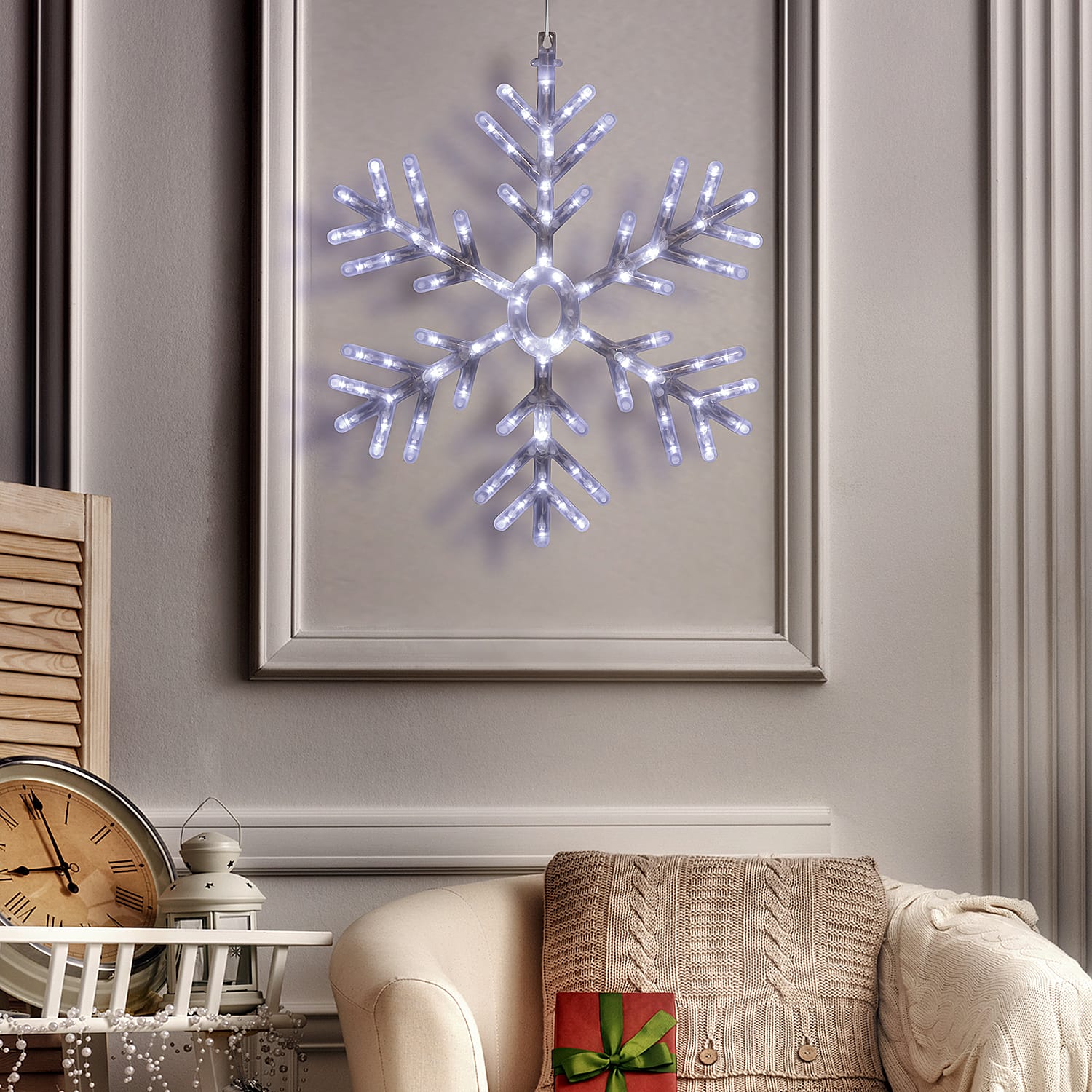 Indoor/Outdoor Hanging Snowflake Decoration with LED Lights