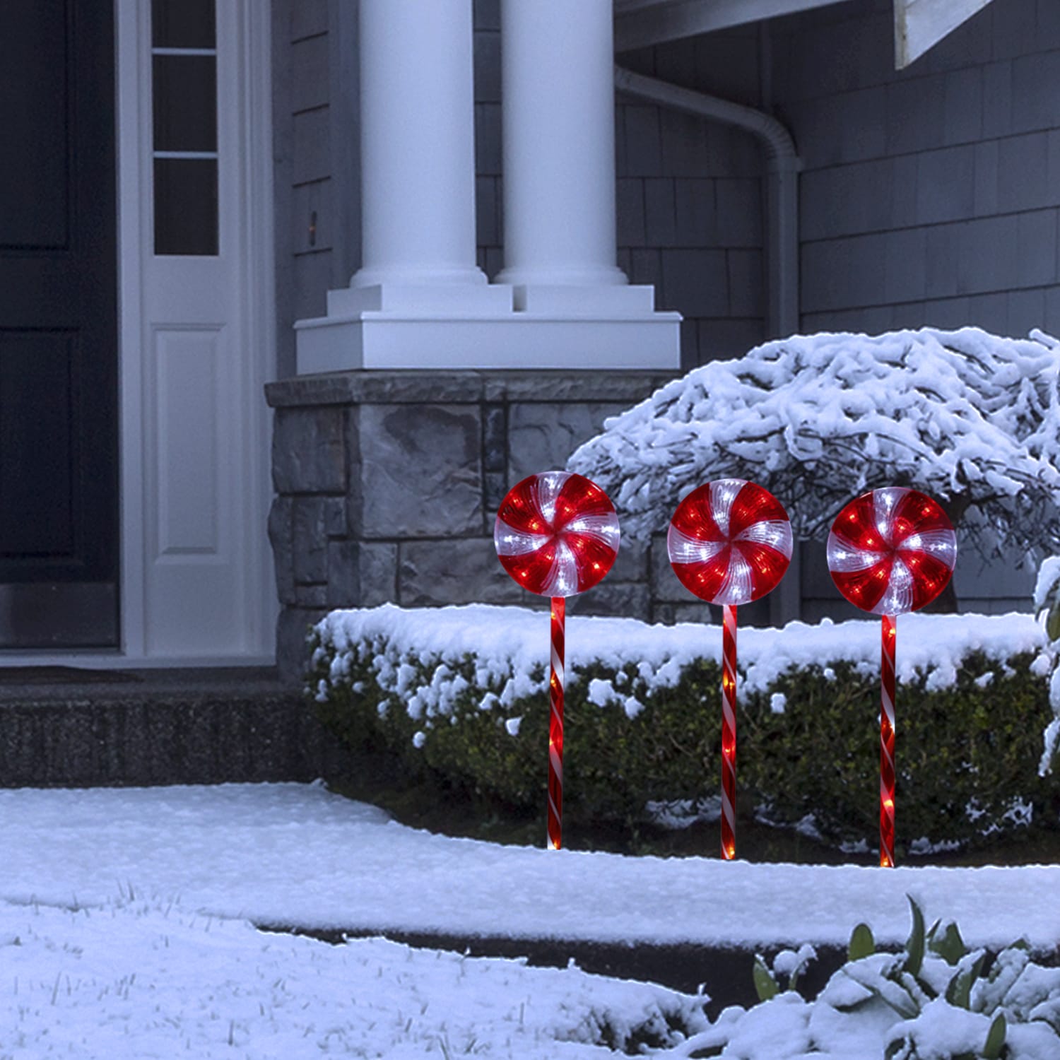 Outdoor Candy Cane Yard Stakes with Red and White LED Lights