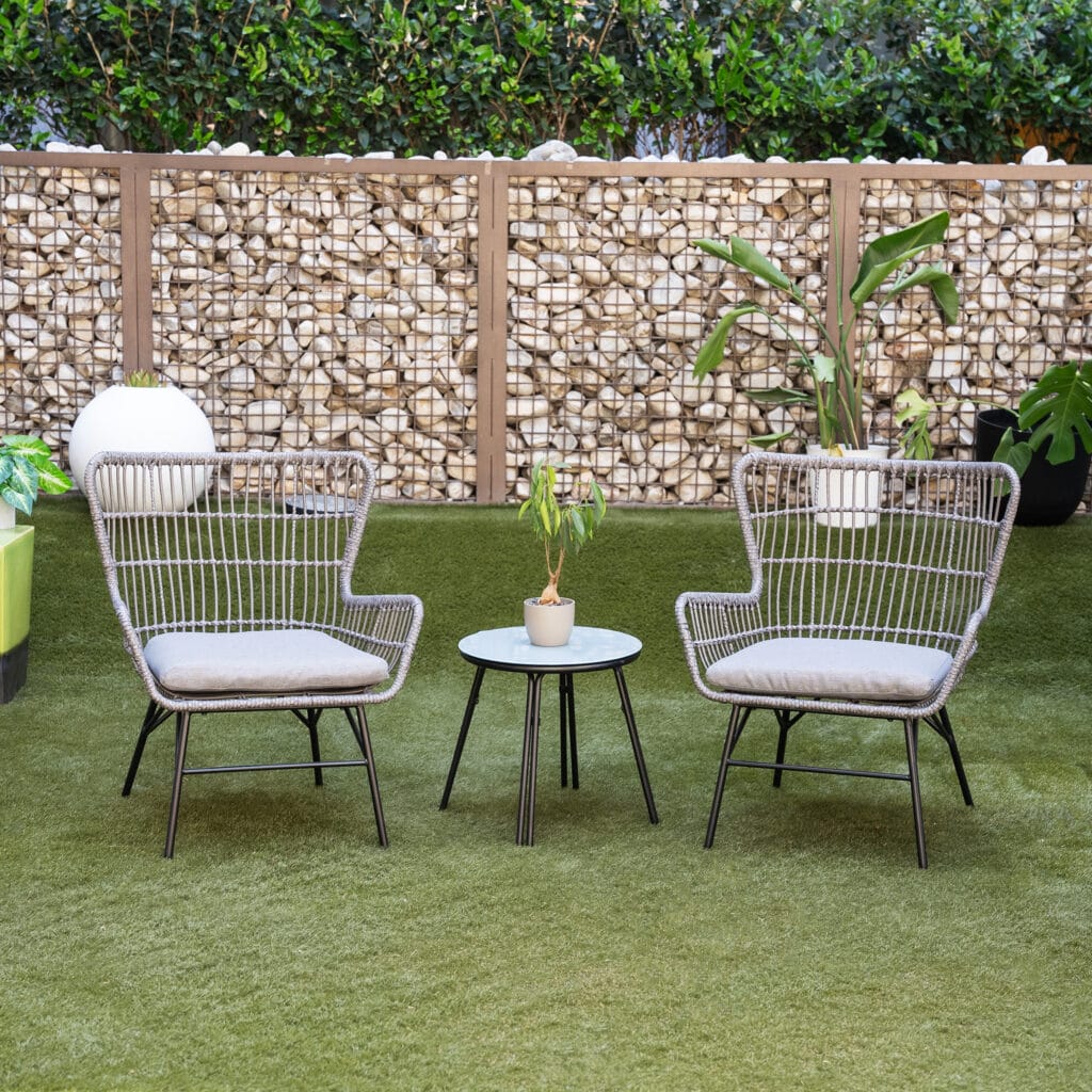 Outdoor Resin Wicker Conversation Three-Piece Set w/ Cushions