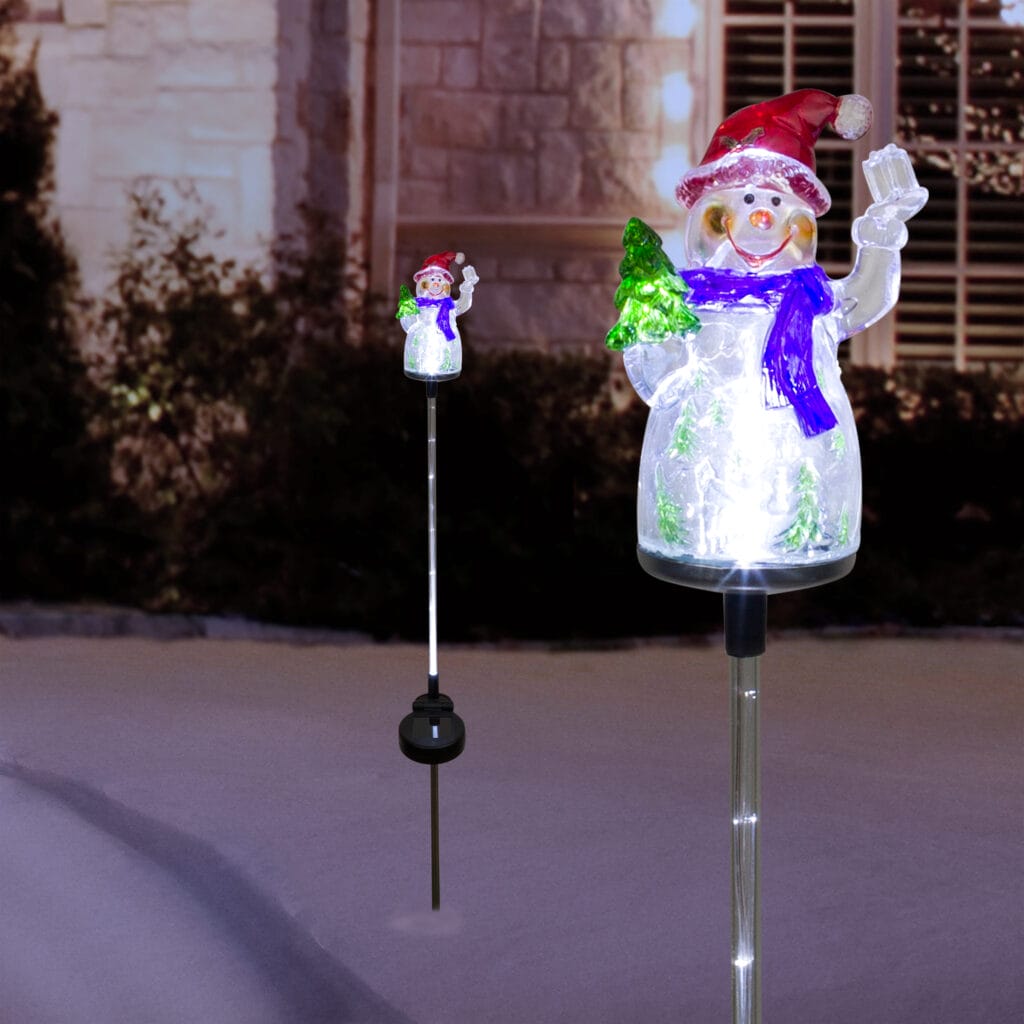 Outdoor Solar Snowman Fiber Optic Lawn Stakes with LED Lights