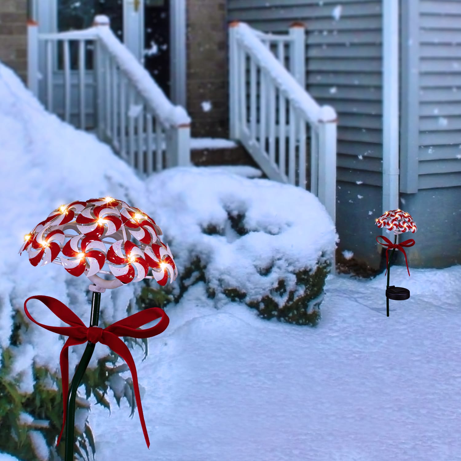 Outdoor Solar Candy Cane Lawn Stakes with LED Lights