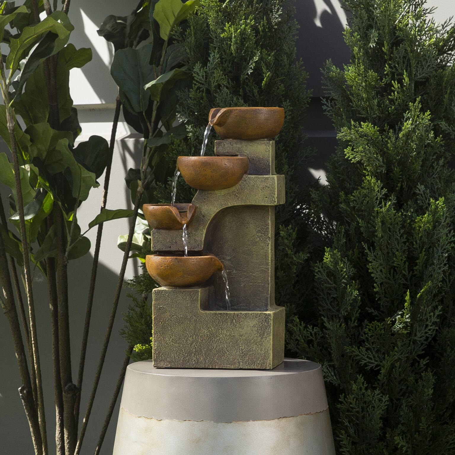 Tiered Pouring Pots Waterfall Fountain with Natural Stone