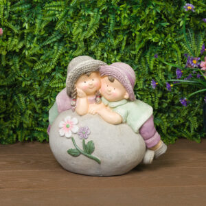 Alpine Corporation QWR1454 Indoor/Outdoor Children Leaning on Stone Garden Statue, Playful Friendship Statue for Yard, 11"H, Gray